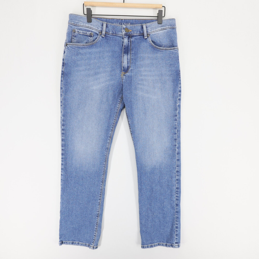 Mott & Bow Benson Jeans Mens 34x32 Blue Straight Leg Stretch Light Wash Denim
